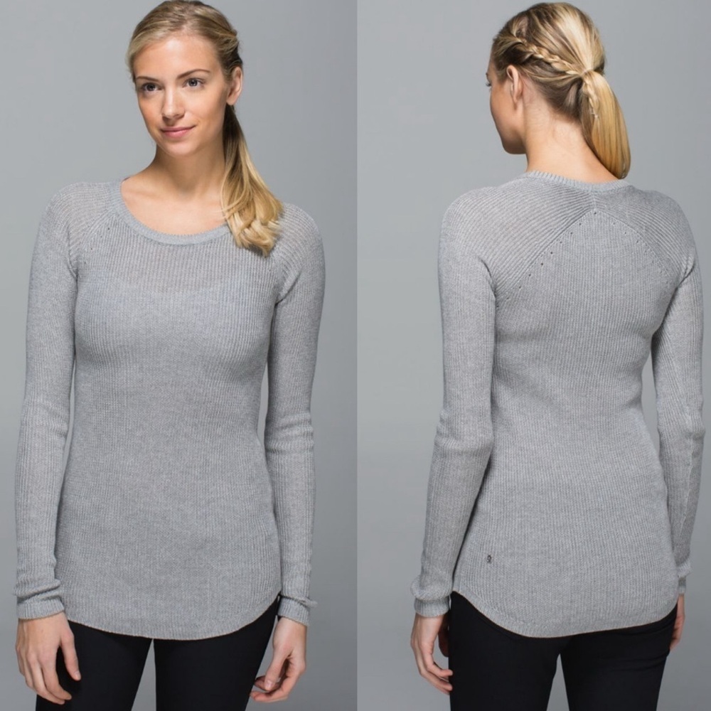 Lululemon Cabin Yogi Long Sleeve Heathered Medium Gray Sweater Shirt Top Sz 2